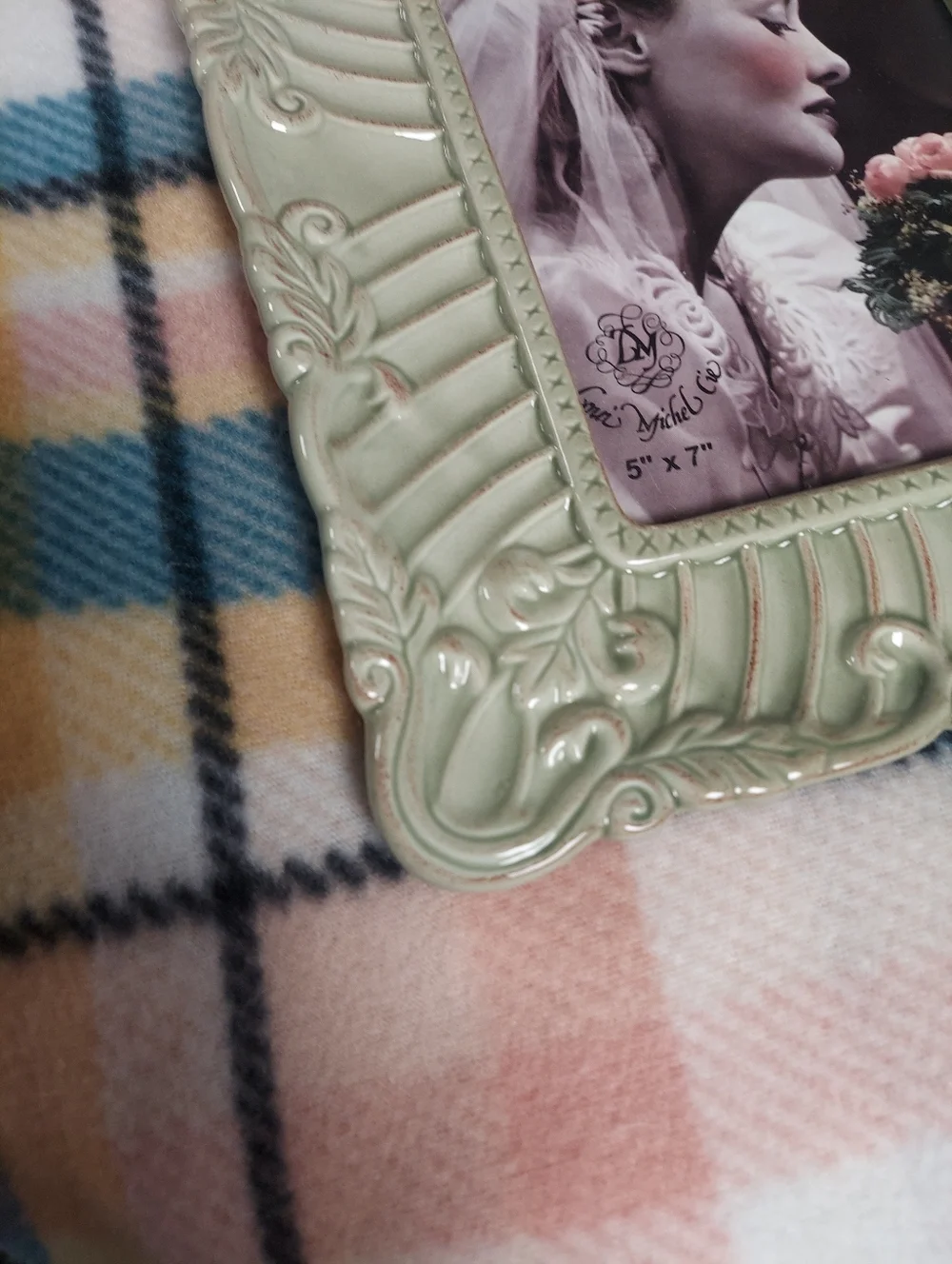 Ornate Ceramic Picture Frame in Sage Green